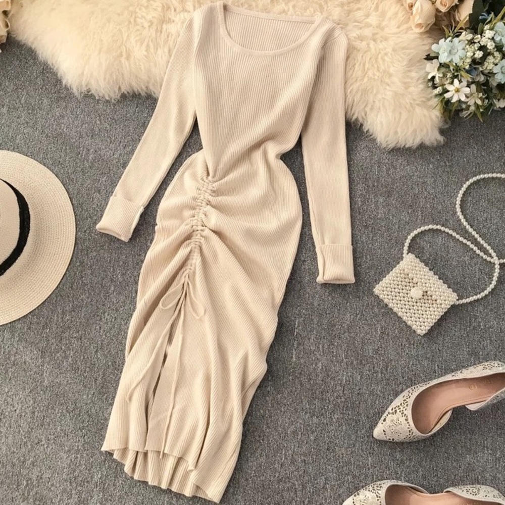 Knitted Draw String Ruch Dress